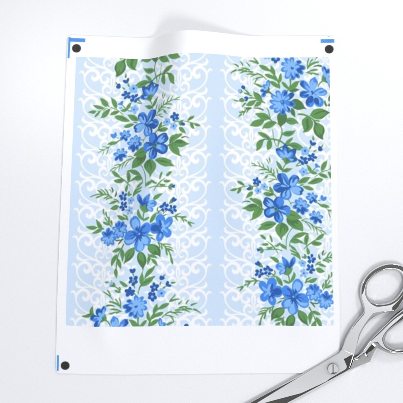 Farmhouse Floral Shabby Chic Blue Cottage Core Romantic Vertical Stripe Small Scale Custom Pre-pasted Wallpaper by Spoonflower Pre-Pasted Wallpaper 2FT Wide